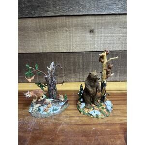 Dept 56 Village Accessories 2 Figurines Rocky Mountain Bears and Bobcat In Box